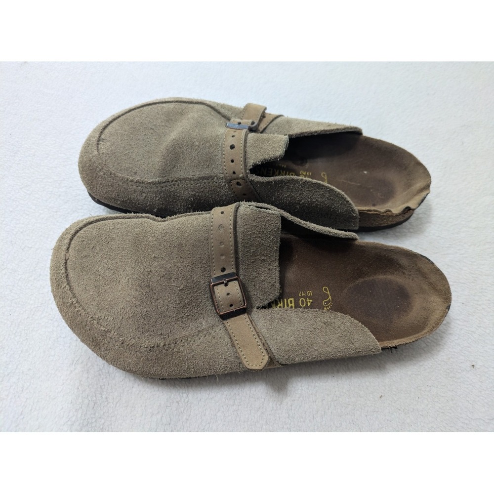 Birkenstock Mules Clogs Eaton Nubuck Leather Suede Tan Regular Wide Sz 40